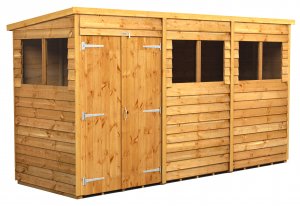 Power 12x4 Pent Garden Shed Overlap - Double Door